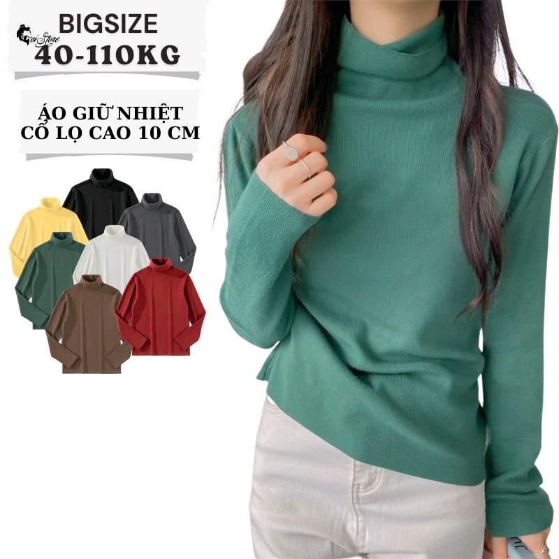 45-110KG Áo Thun Cổ Lọ BIGSIZE Cổ Cao 10p Áo Giữ Nhiệt Tay Dài Thun Gân Dày Dặn Giữ Ấm Béo Tròn Top Nữ Women lovito bigsize nữ Cổ Tròn áo hoodie Đen Jacket