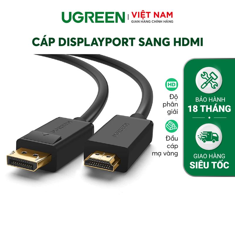 Dây cáp DisplayPort sang HDMI UGREEN DP101 Hỗ trợ phân giải 1920x1200 Hình ảnh và âm thanh sắc nét | Bảo hành 18 tháng 1 đổi 1 | Phụ Kiện