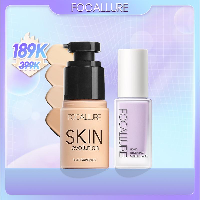 FOCALLURE Combo 2 Món Kem Lót Hỗ Trợ Làm Đều Màu Da +Kem nền che khuyết điểm cho khuôn mặt