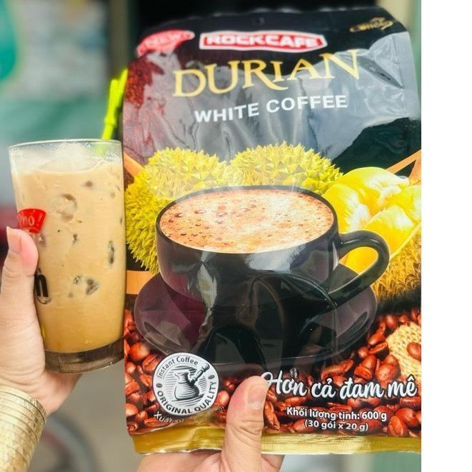 Cà Phê SẦU RIÊNG Rockcafe Túi 30 gói x 20 g,  Rock cafe Vị Sầu Riêng Mẫu Mới  White Coffee Ruvask