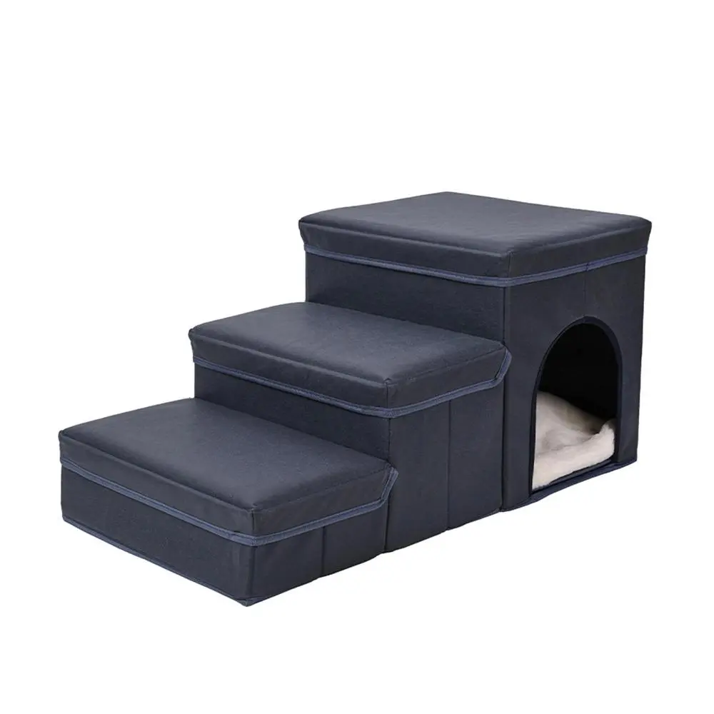 Collapsible 3 Steps Dog Stairs Dog Ramp Ladder Comfortable Multifunctional Bed Storage Box Cat Non Slip Bottom Dog Stairs for Indoor Bed