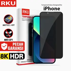 RKU Anti SPY Easy Install Kit Untuk iPhone 17 17 Pro Max 11 16 Pro Max 15 Pro Max 14 Pro Max 13 Pro Max 12 XS MAX Tempered Glass Privacy Fullcover Antigores Anti Dust Glass / Superfit Anti Gores Anti Debu Screen Protector / Fit Clear 9H Auto-Dust Remove