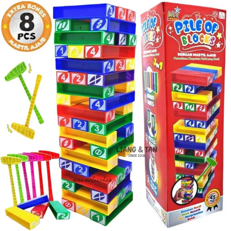 ( BISA COD ) PROMO Mainan Anak Tower Stacko Plus Palu / Mainan Keluarga / Mainan Balok Susun SNI Murah 0