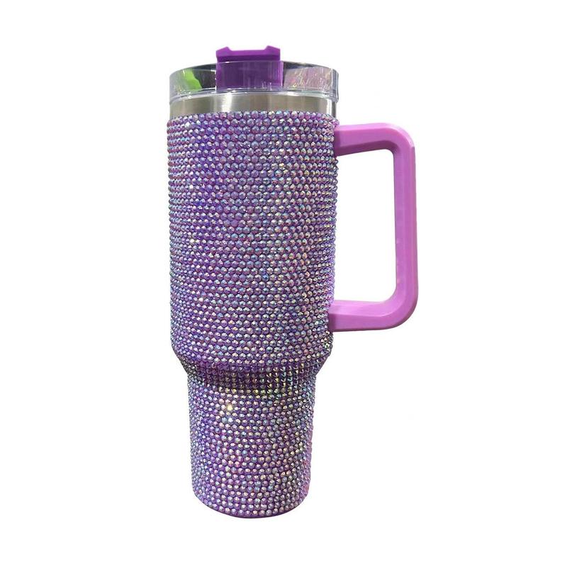 Product Introduction of Glitter Rhinestones Vacuum Flask, 1 Count 40oz Large Capacity Stainless Steel Insulated Cup, Portable Drinking Cup for Home Office School 6