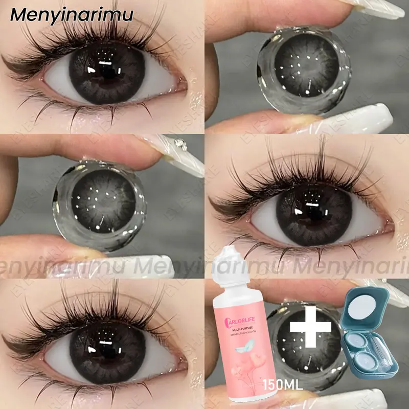 Eyeshare (COD) Softlens SET Soft Warna lensa kontak with 150ml solution kotak cermin set 3