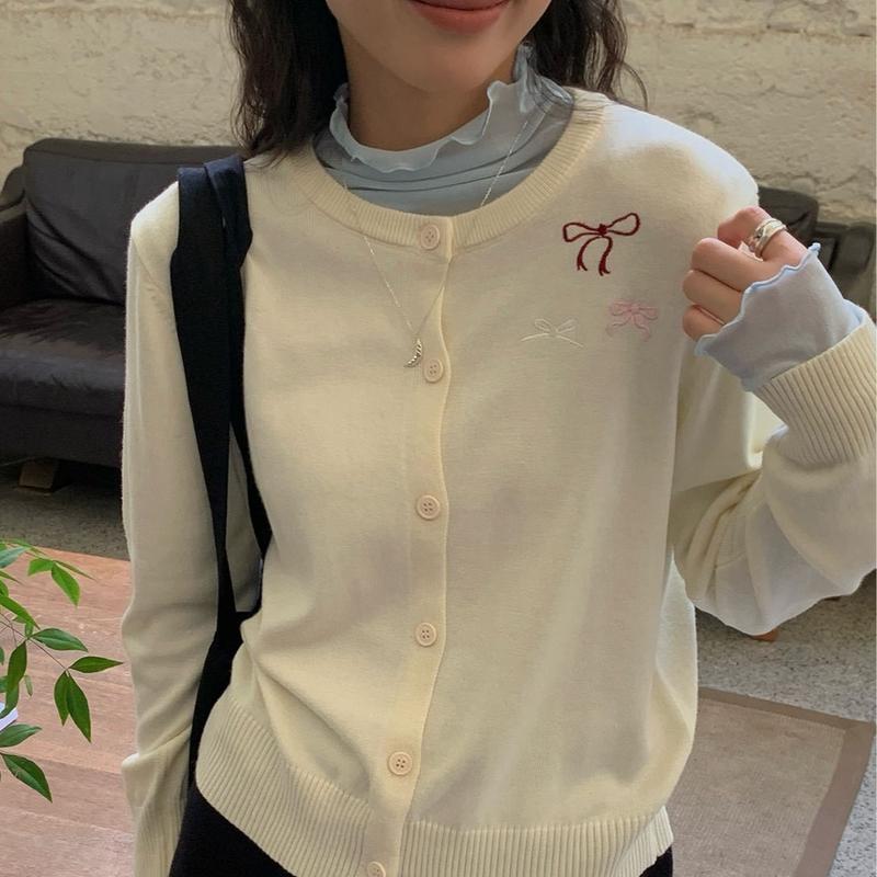 Áo cardigan nữ thêu 3 nơ vai 5 màu peonyb - Khoác kiểu bánh bèo tiểu thư hotgirl len tăm mỏng mùa thu đông phong cách hàn quốc đẹp