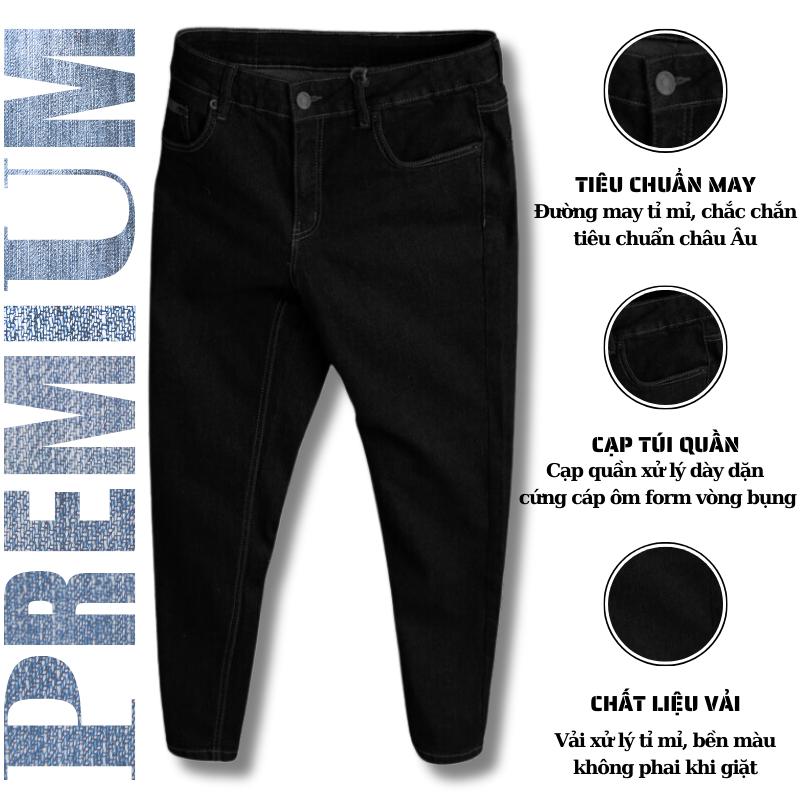 [ BẢN CAO CẤP 38 - 125kg ] Quần Jean Slimcrop menswear màu ĐEN chất vải jean denim co giãn nhẹ đứng form tôn dáng ôm chân đàn ông lịch lãm slim  fit jeans quandai