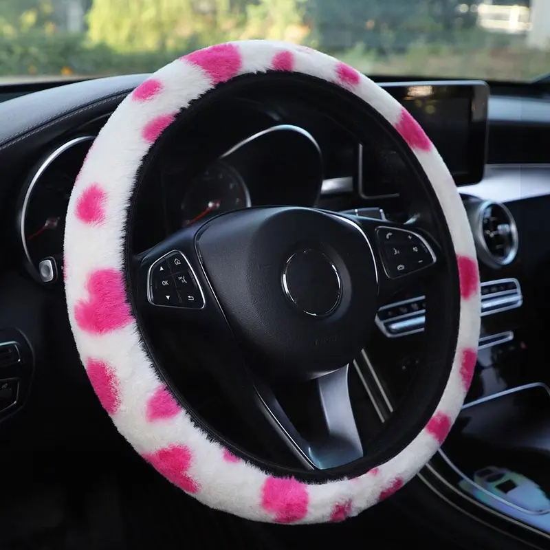 Car Steering Wheel Cover, Cute Heart Pattern Steering Wheel Cover, Car Interior Accessories For Daily Life 4
