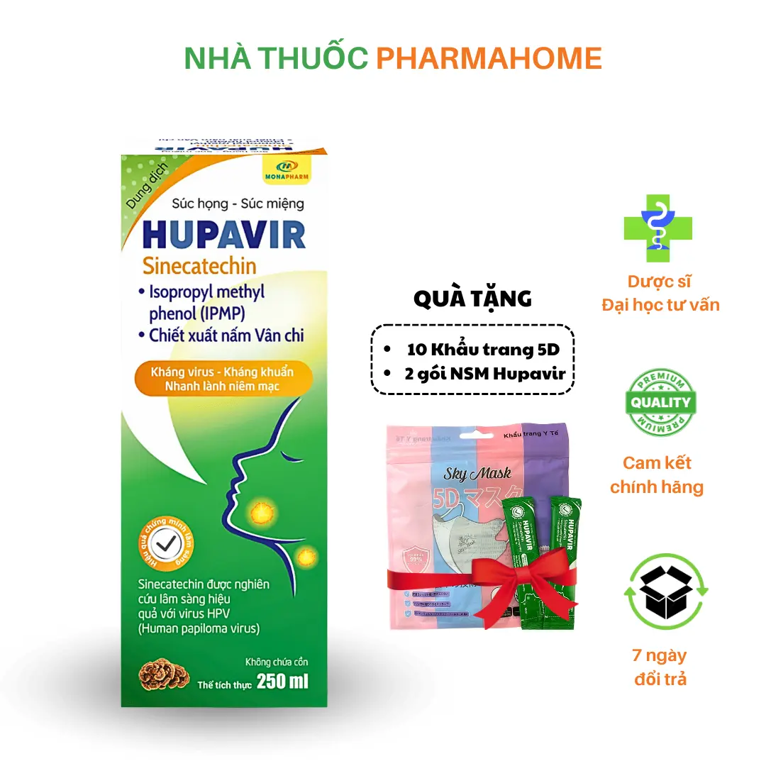 [Che tên - Tặng quà] Nước súc miệng Hupavir Sinecatechin chính hãng 250ml