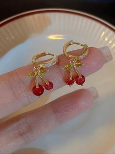 Arete de aro con diseño de cereza lindo, Joyería a la moda para mujeres, Joyería versátil y exquisita para regalo de cumpleaños