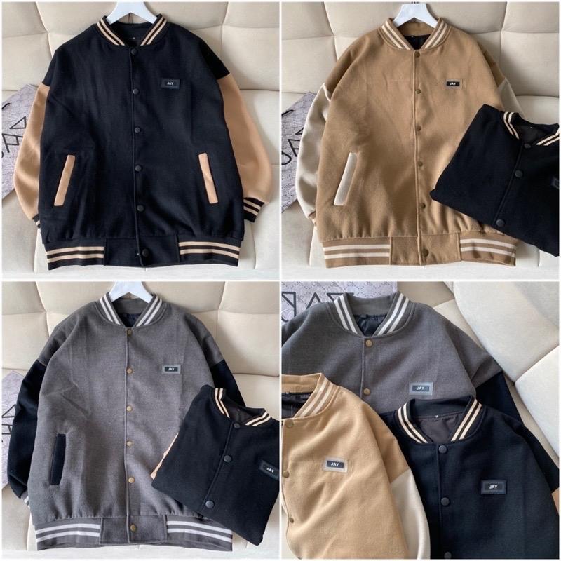 Áo Khoác Bomber Unisex Nỉ Dạ DJAY màu ĐEN/NÂU/XÁM  Nam nữ unisex/Áo hoodie nút bấm form rộng Jaystoree