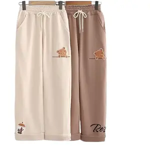 Celana wanita kulot boba Kaki Panjang Waist Tebal Karet Bawahan Fit High celana coquette celana