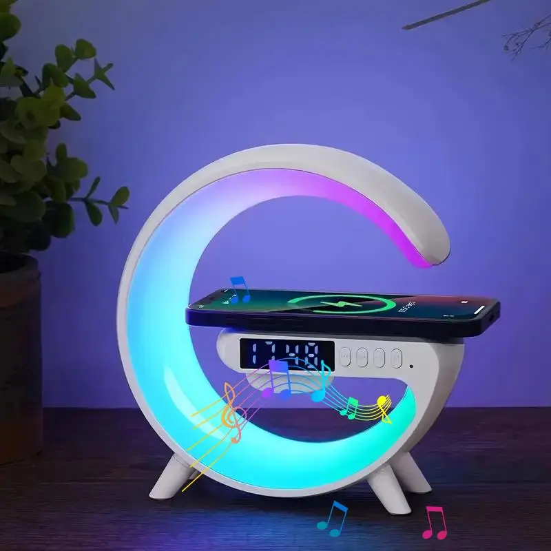 VIKEFON Wireless Speaker with RGB Night Light, USB Powered Multi-functional Wireless Charging Speaker, Alarm Clock Speaker for iPhone, Samsung, Xiaomi, Huawei