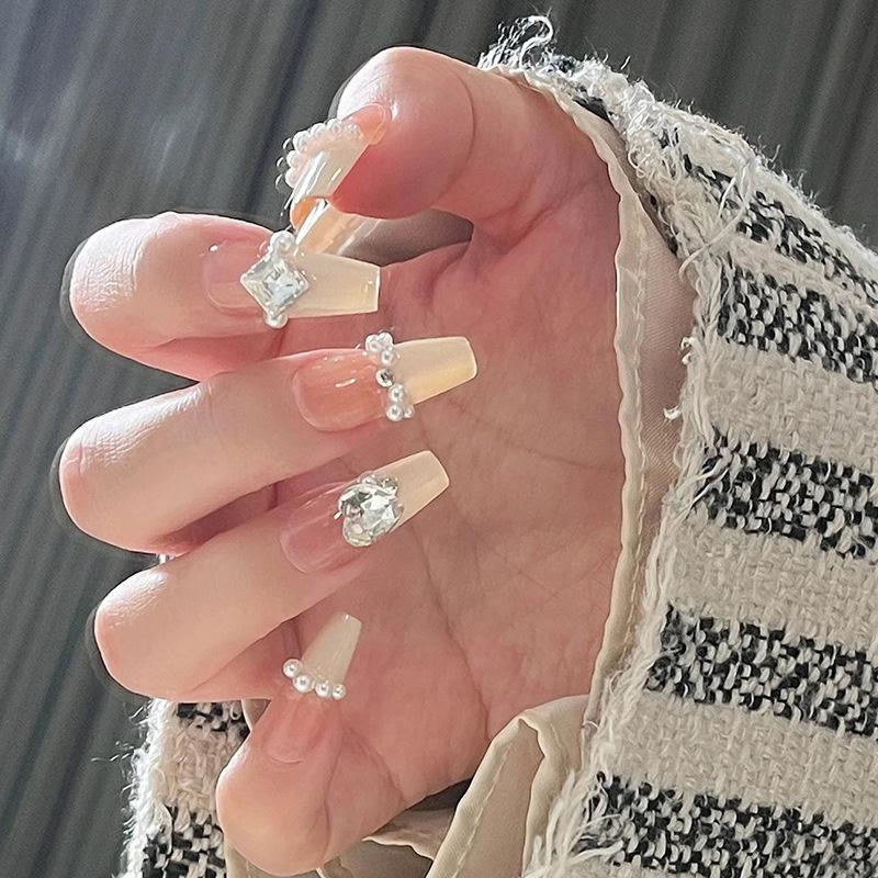 Product Introduction of Red Book Popular Wearing Nail Medium and Long Milk White French 9K Glass Diamond Nail Art Finished Nail Sticker Nail Art Hot Selling Multi-choice Nail Art nail  sticker 2