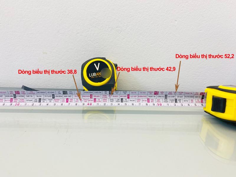 Thước lỗ ban ba trong một: 52,2-38,8-42,9 đo cổng, cửa, thông thủy, âm trạch, dương trạch...đầy đủ, chính xác