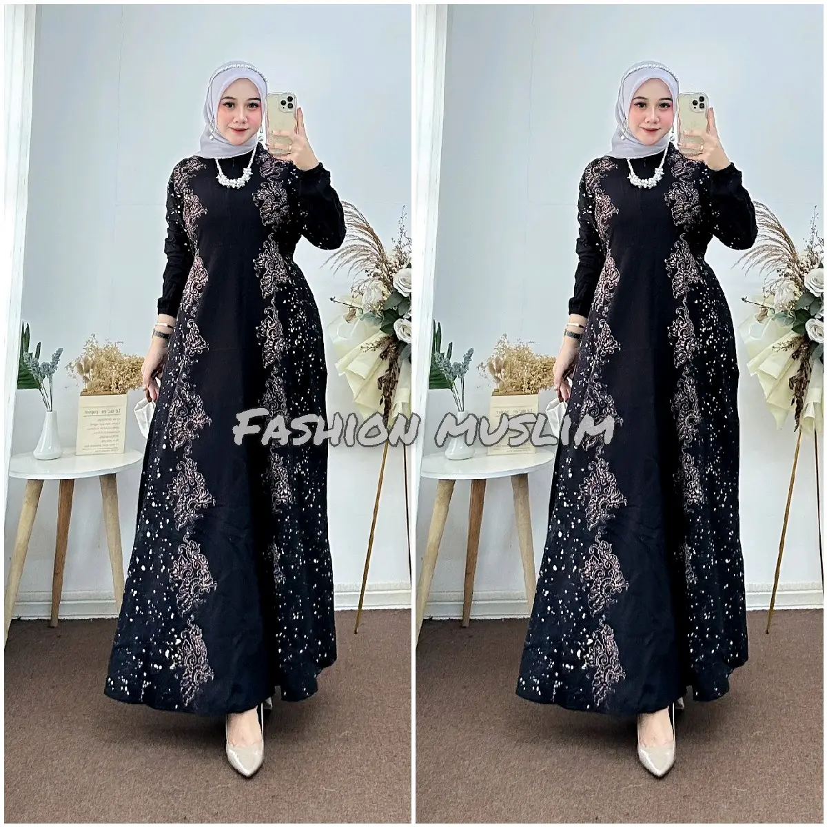 GAMIS RAYON PREMIUM LD 110 CM | HOMEY DRESS CANDI MEKAR | GAMIS TWILL ORI | GAMIS BUSUI Nyaman Muslim Motif Tebal Santai Belah Samping