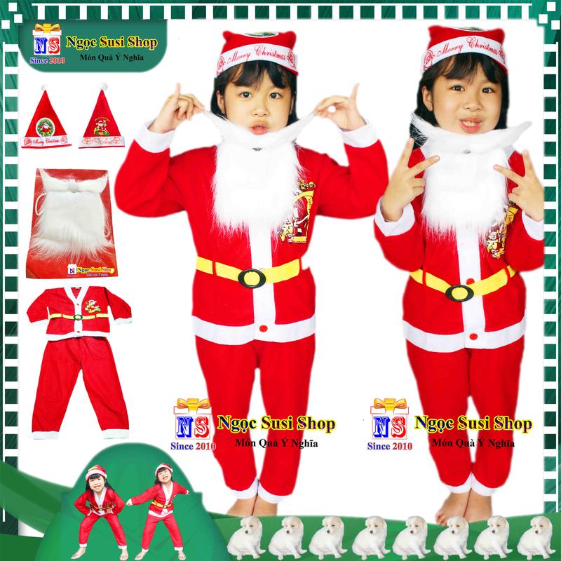 VẢI NỈ MỎNG KO ĐẸP BỘ ĐỒ ÔNG GIÀ NOEL QUẦN ÁO ÔNG GIÀ NOEL CHO BÉ TỪ 1 - 10 TUỔI CHẤT VẢI NỈ MỎNG GIÁ RẺ KO ĐẸP - QUẦN ÁO GIÁNG SINH TẶNG KÈM NÓN