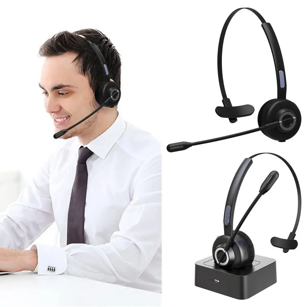 Bluetooth Headset, Wireless Headphones w/Microphone, Headphones for Truck Driver, Wireless Over The Head Earpiece with Mic for , Call Centers