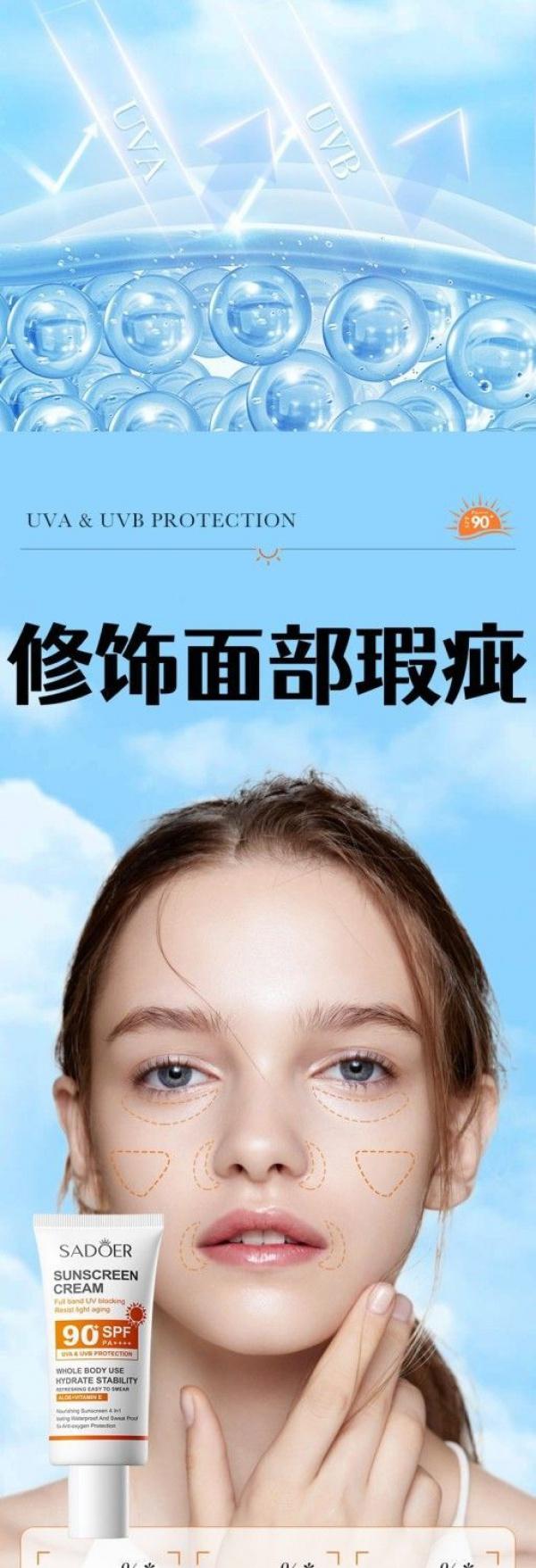 Product Introduction of High Power Whitening Sunscreen Lotion Facial Body Isolation Sunscreen Lotion Spf90 + Isolation UV Protection Waterproof for Men and Women Skincare Skin Repair Comfort 5