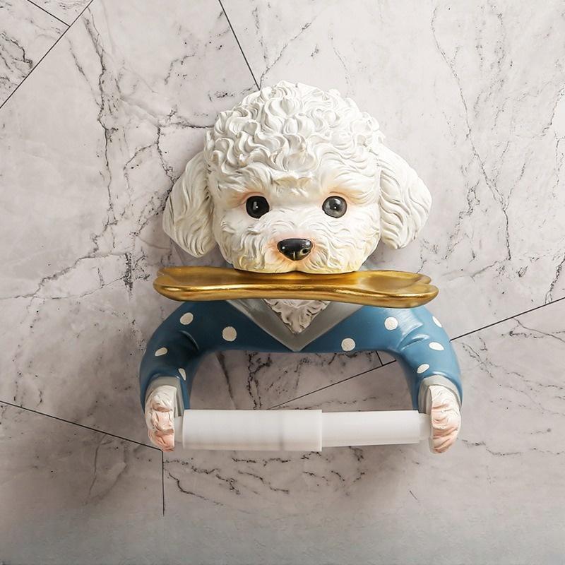 Product Introduction of Cute Cartoon Dog Design Tissue Holder, 1 Count Punch Free Bathroom Tissue Holder, Bathroom Accessories for Hang Towel, Scarves, Tissue 3