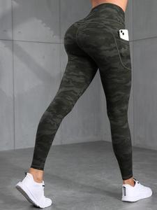 Leggings de cintura alta con bolsillos y estampado de camuflaje para mujer, pantalones pitillo informales, cómodos y transpirables para yoga, gimnasio y correr, pantalones de mujer para todas las temporadas
