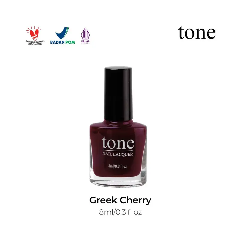 TONE Nail Lacquer Greek Cherry & Ancient Plum | Cat Kuku Maroon | Kutek Merah | Kutek Halal Muslimah 1