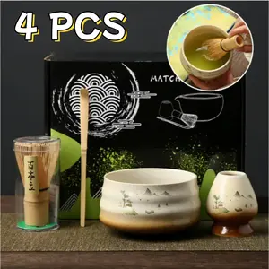 4pc/Set  Alat Matcha Making Set Powder Chasen Tool Matcha Bamboo Whisk Chasen Brush Pengaduk Matcha Bambu Bamboo Matcha Whisk Alat Teh