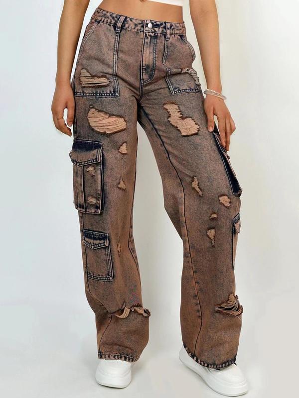 Casual Street Solid Ripped Split Joint Boot Cut Bottoms Casual Street Solid Ripped Split Joint Boot Cut Bottoms