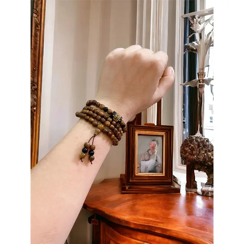 Vòng Tay Trầm Hương Ngũ Bảo Trợ Mệnh,Chuỗi Tràng 108 Hạt Trầm Tốc Mix Charm Đá Omani Theo Mệnh,Size hạt 6-8mm 0