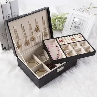 กล่องใส่เครื่องประดับกล่องเก็บเครื่องประดับ2ชั้น หนังคละสีกันน้ำได้