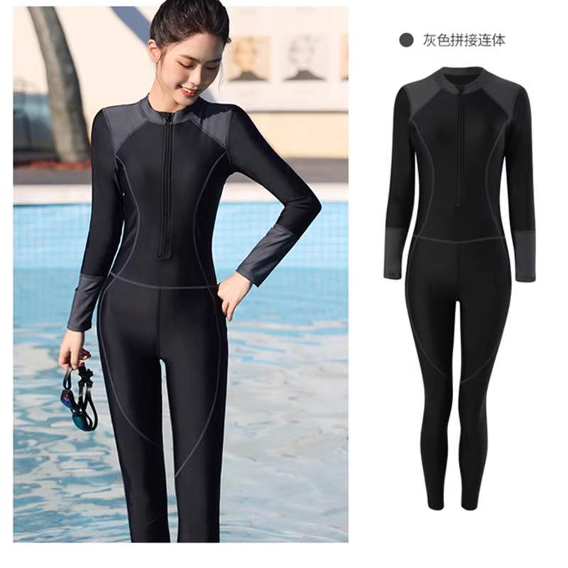 Product Introduction of Diving Suit New Swimsuit Women's Summer Conservatively Thin Cover Belly One-Piece Long Sleeves Trousers Sports Student Jellyfish Swimsuit 8