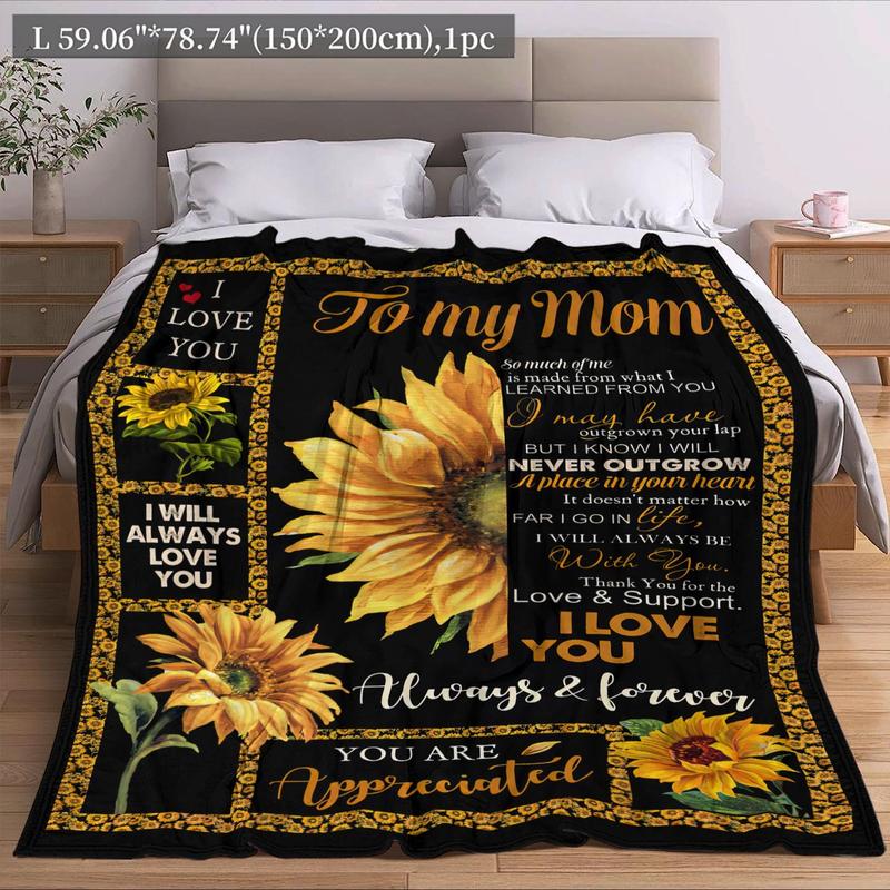 Sunflower & Letter Pattern Blanket Gift for Mom, Casual Soft Throw Blanket, All Season Blanket, Breathable Comfortable Blanket, Comfy Bedding for Christmas Decor, Air-conditioning Blanket for Home Office Travel, Christmas Gifts, Christmas Decorations 4