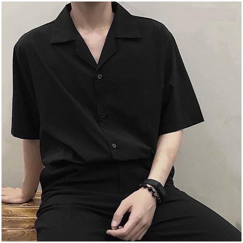 áo sơ mi TRƠN CỔ VEST Tay Lỡ Thời Trang Unisex Vải Lụa Chéo