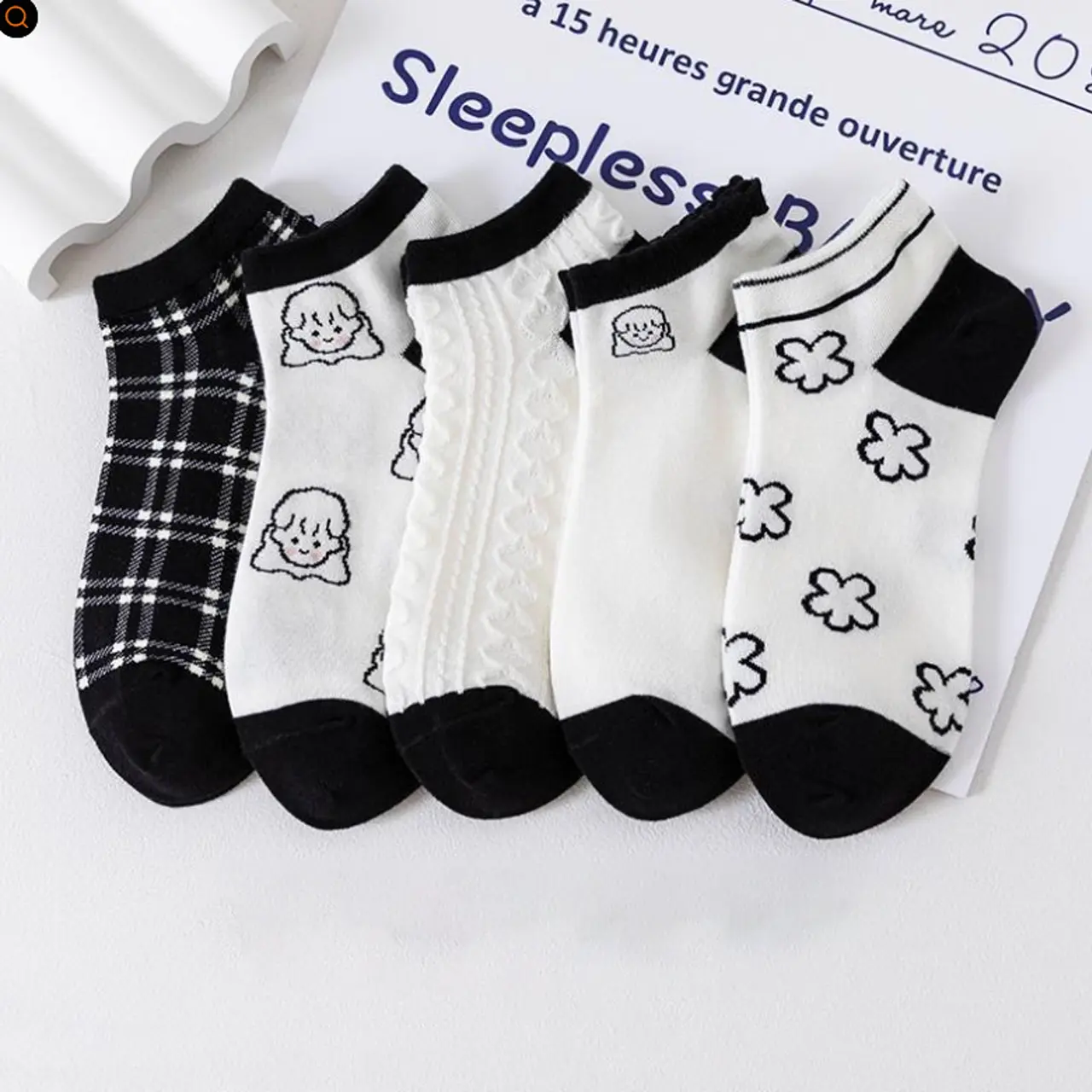 Set Túi 10 Đôi Tất Cổ Ngắn, Phong Cách Hàn Quốc,  Họa Tiết Hoạt Hình Dễ Thương