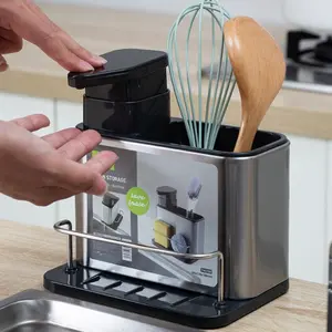 Dispenser Sabun Cuci Piring 3 in 1 Multifungsi dengan Rak Spons & Sikat – Anti Slip, Anti Karat, Hemat Tempat & Praktis untuk Dapur Rapi