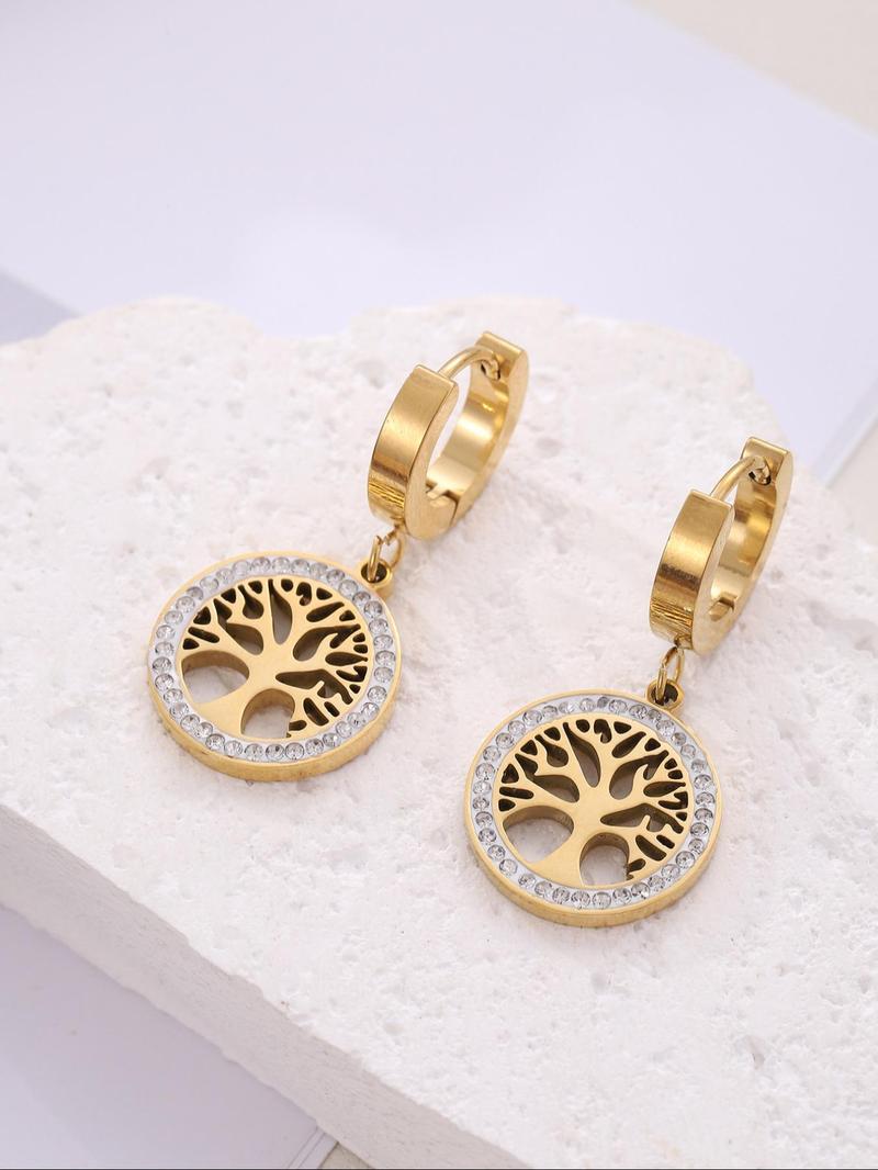 Product Introduction of 1 Pair Fashionable Tree of Life Design Dangle Earrings, Floral Engraved Design Drop Earrings, Fashion Jewelry for Women 2