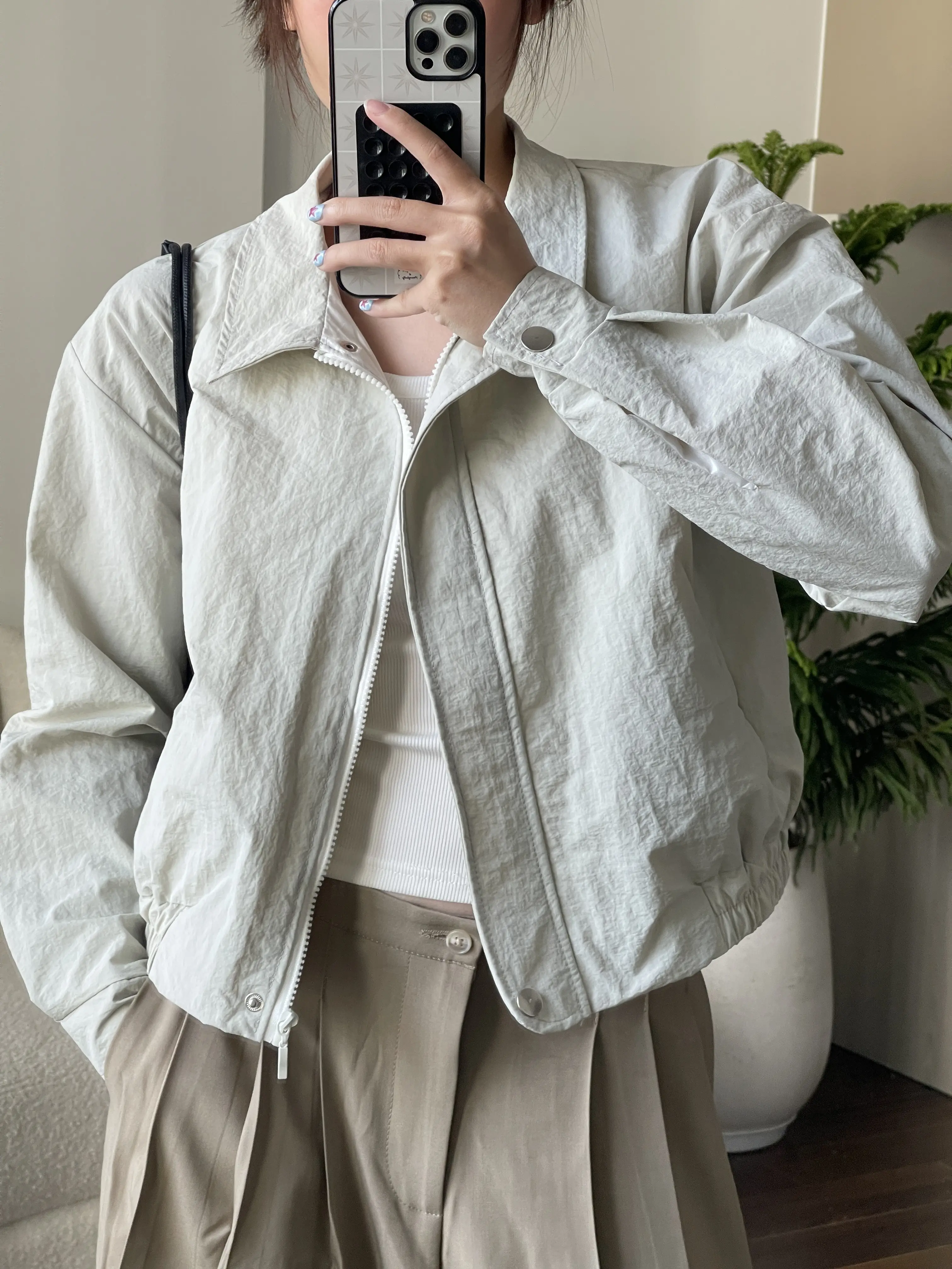 KeithHouse AK05 - Áo khoác gió croptop nữ kiểu công sở cổ bẻ sơ mi