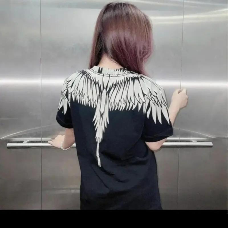  Áo thun Nam nữ họa tiết phối cổ cánh chim chất liệu cotton 