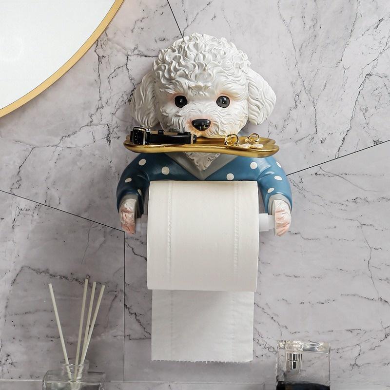 Product Introduction of Cute Cartoon Dog Design Tissue Holder, 1 Count Punch Free Bathroom Tissue Holder, Bathroom Accessories for Hang Towel, Scarves, Tissue 0
