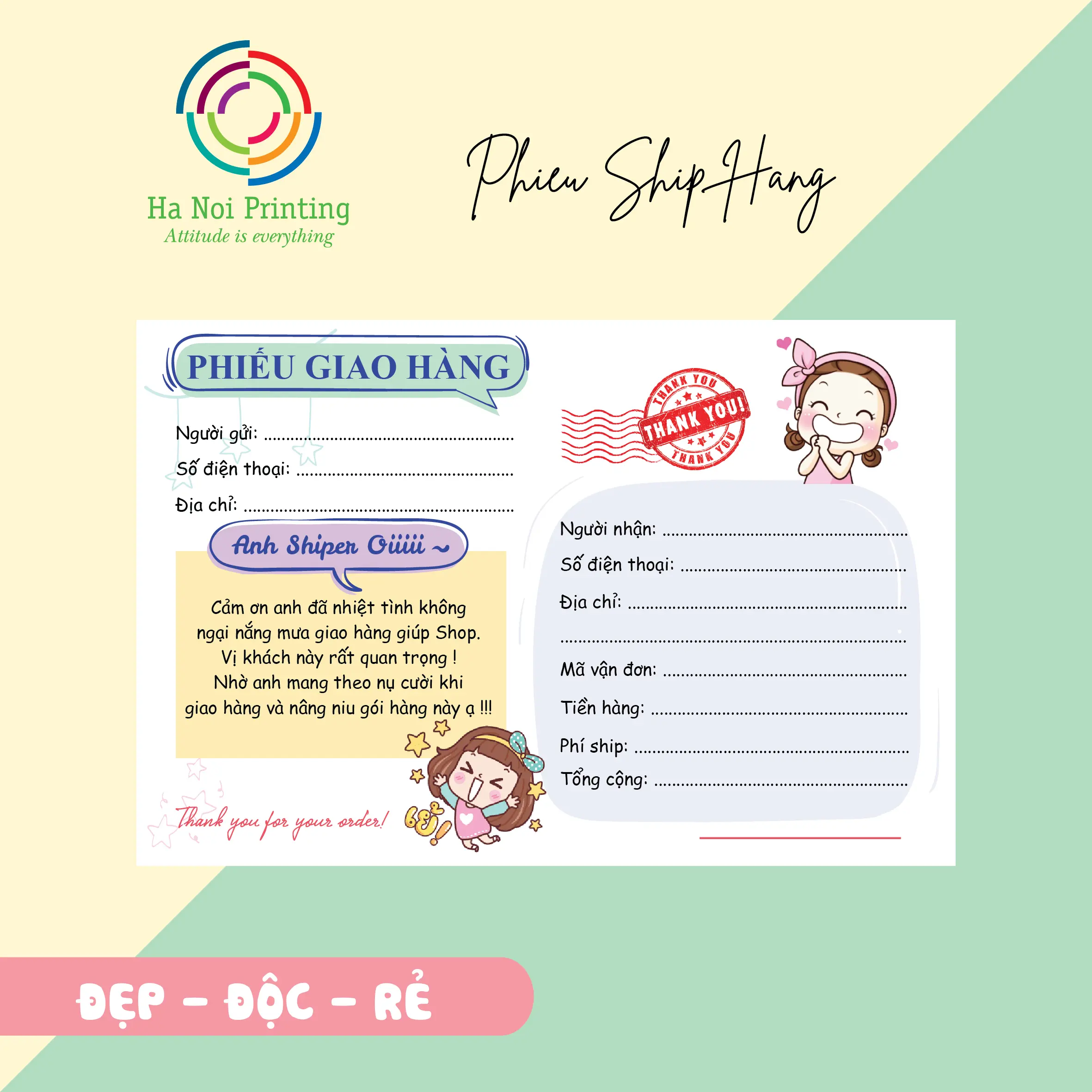 SET 100 Tờ Phiếu Giao Hàng, Giấy Giao Hàng, Phiếu Ship Hàng Mẫu Hot Size 10.5 x 14.5 cm
