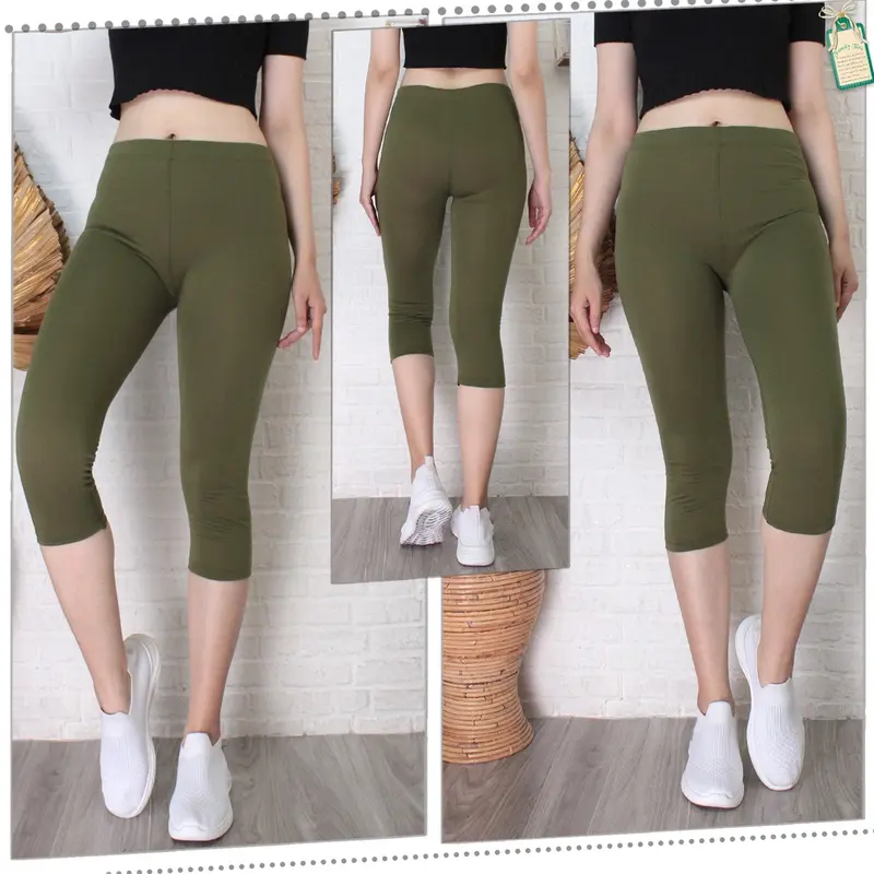 LEGGING WANITA 3/4 BAHAN KAOS TEBAL Fit Lembut Celana Legging Polos nyaman Lembut Stretch Rayon Standar Legging  Pendek  Dewasa Hitam Dalaman Non Motif 7