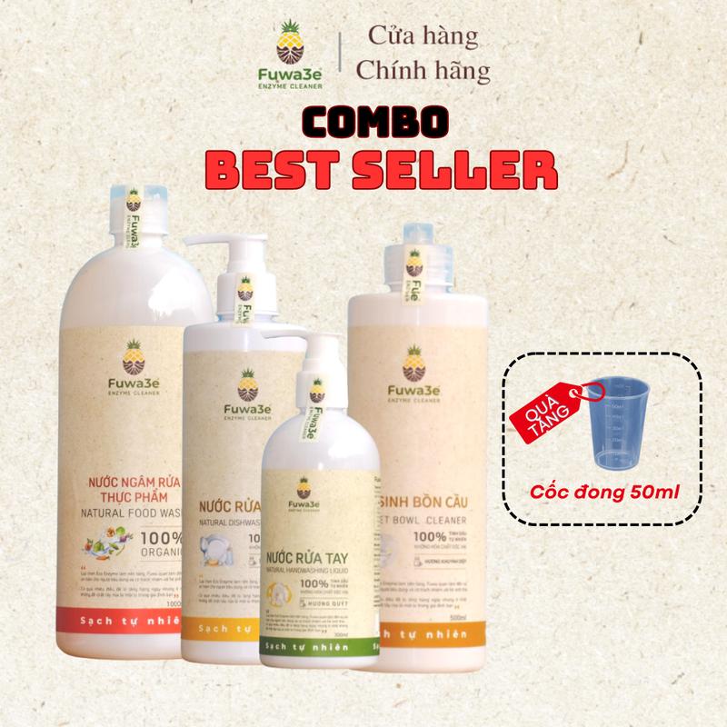   Tặng cốc đong 50ml  Fuwa3e - Combo bán chạy nhà Fuwa3e - Gồm ngâm rửa thực phẩm 1L  nước rửa chén 500ml  nước rửa tay 300ml vệ sinh bồn cầu 500ml 