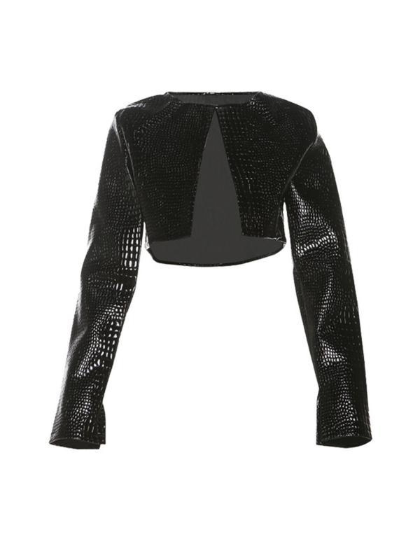 Women's Snake Skin Pattern Faux Leather Jacket, Casual Long Sleeve Open Front Outerwear for Fall & Winter, Ladies Clothes for Daily Wear 2