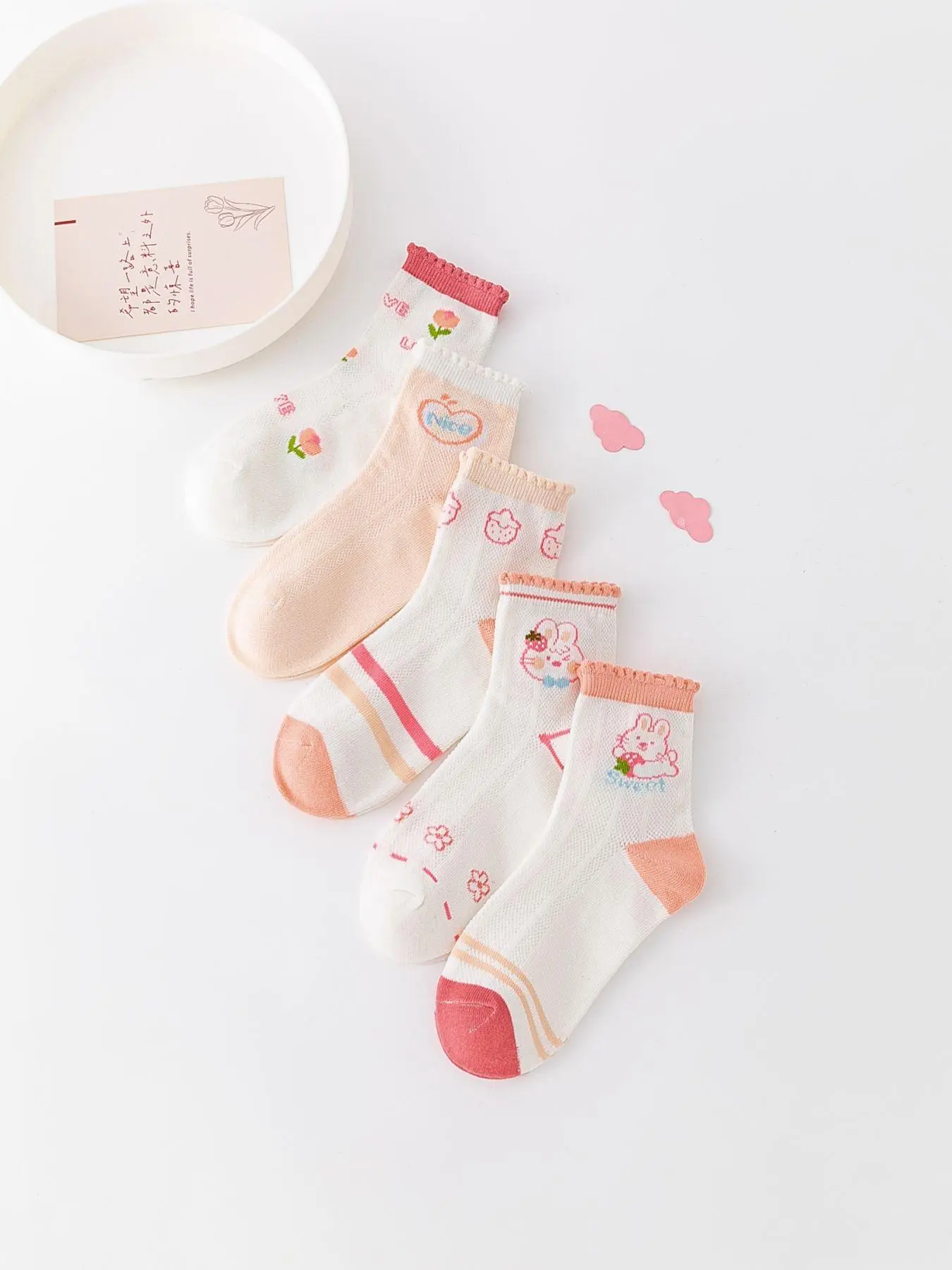 Toddler's 5 Pairs Cartoon Animal/Fruit/Floral Print Crew Socks, Summer 2024 Cute Soft Breathable Girls Socks Set, Kids Children Socks