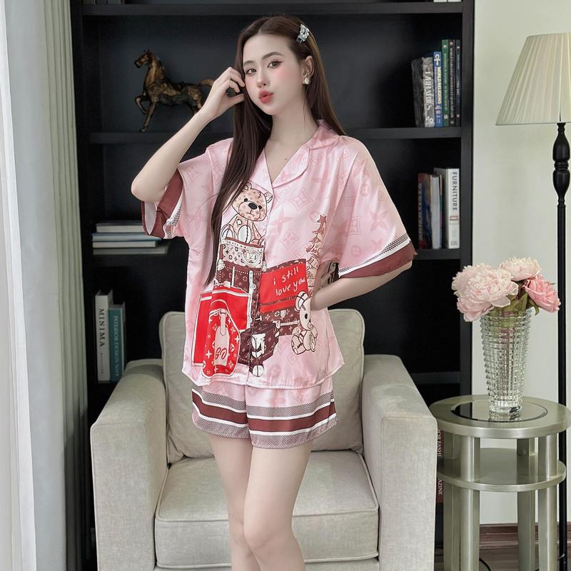  Đồ ngủ nữ pijama mặc nhà Form Cánh Dơi áo ko túi set bộ đồ ngủ pyjama Hisexy Lụa Latin cộc tay P09   Women Quần Ngủ 