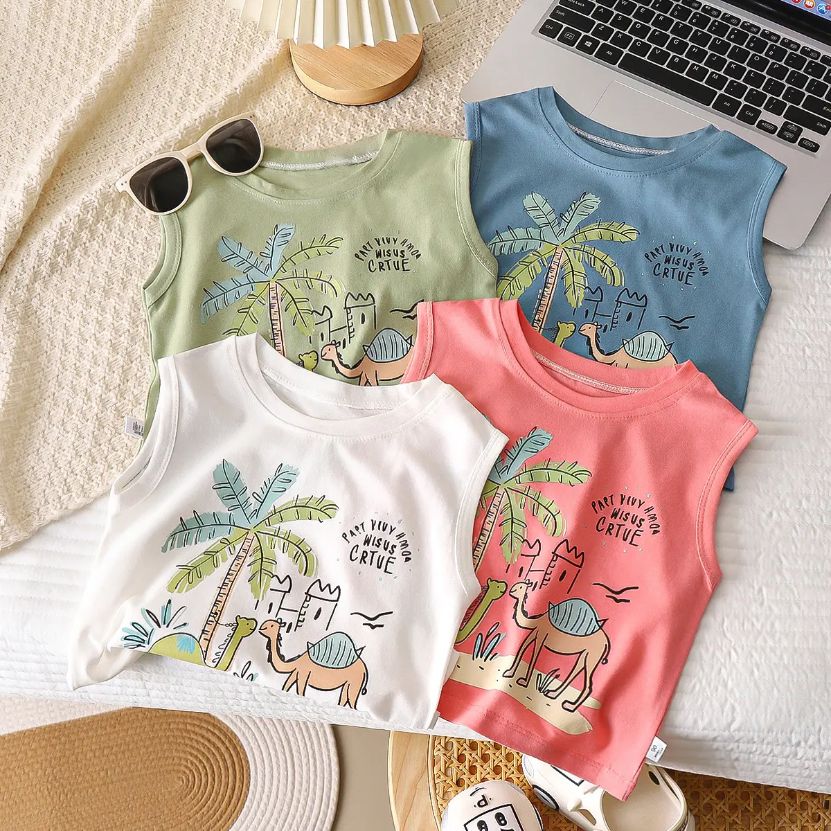 Boys' Cotton Vest, Summer Children Toddler Simple Loose Sleeveless T-shirt, Hot Stamping Tops Outerwear T-shirt