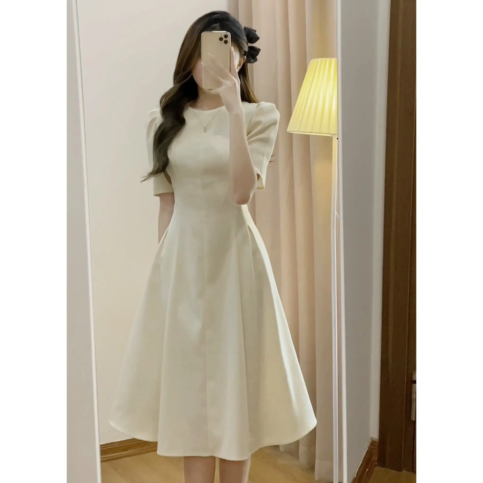 Váy jemie dress n dáng dài tay phồng cổ tròn xixeoshop - V238 Nữ Women