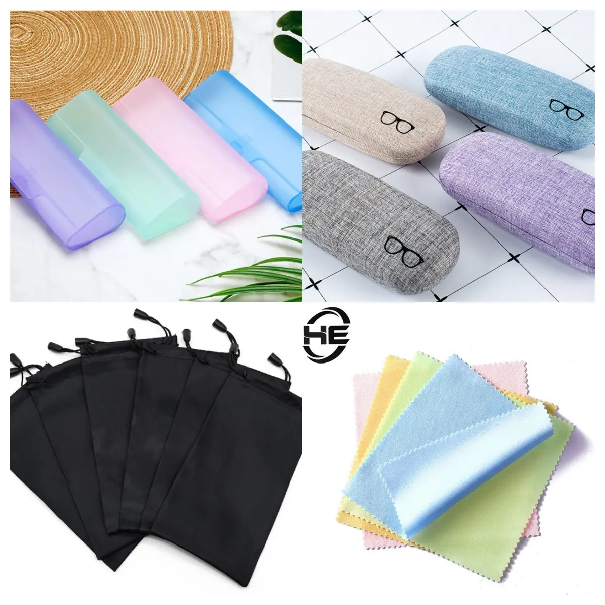Glasses plastic case + glasses hard case + glasses cloth + pouch