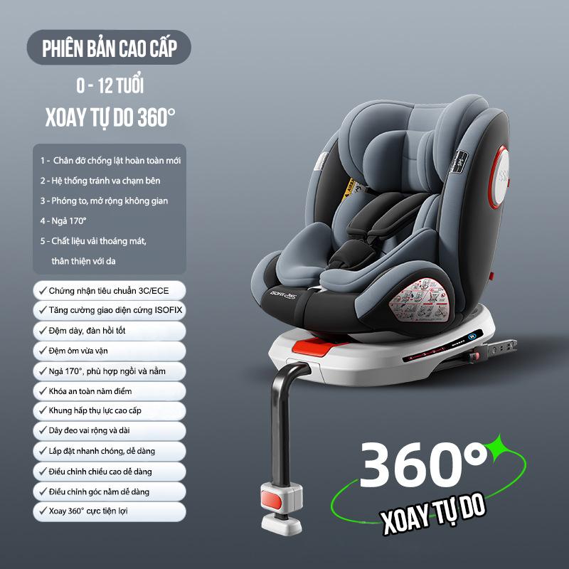 HONIBE Ghế ngồi ô tô cho bé ISOFIX 2025 tiêu chuẩn Châu Âu ADAC ECE R129 xoay 360 độ có chân chống lật max 36KG 0-12 tuổi