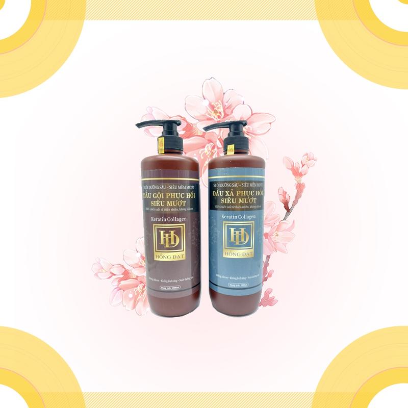 Cặp dầu gội xả Hồng Đạt Keratin Collagen 1000ml chống khô xơ chẻ ngọn rụng tóc phục hồi dưỡng tóc siêu mượt chuẩn salon Gội Đầu Nữ Trà